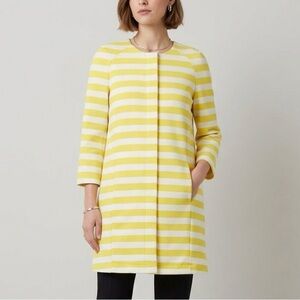 PATRIZIA PEPE Yellow White Striped Topper Coat Mod A-Line Collarless Italy 46 L